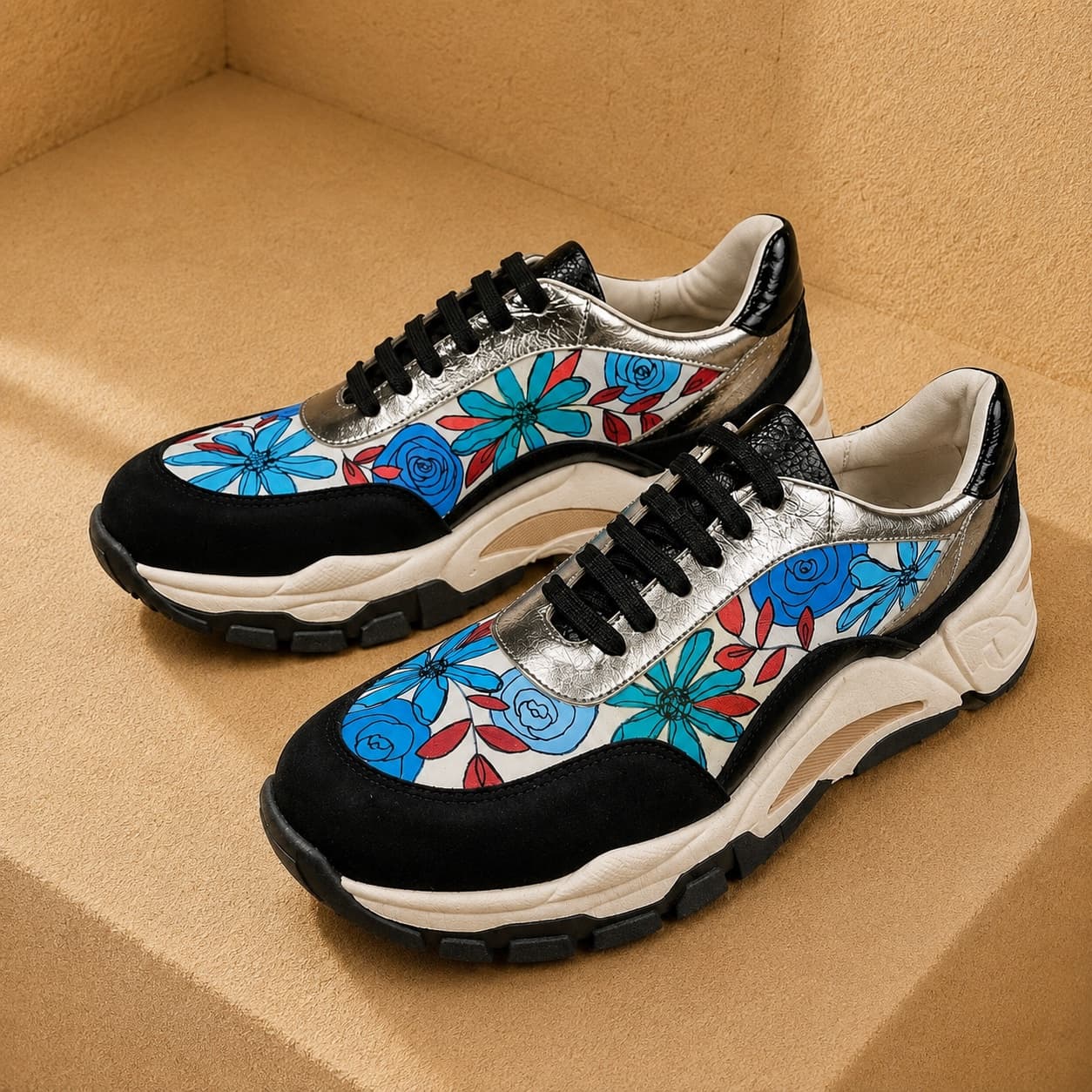 Zapatilla de autor - Cuero, pintada a mano