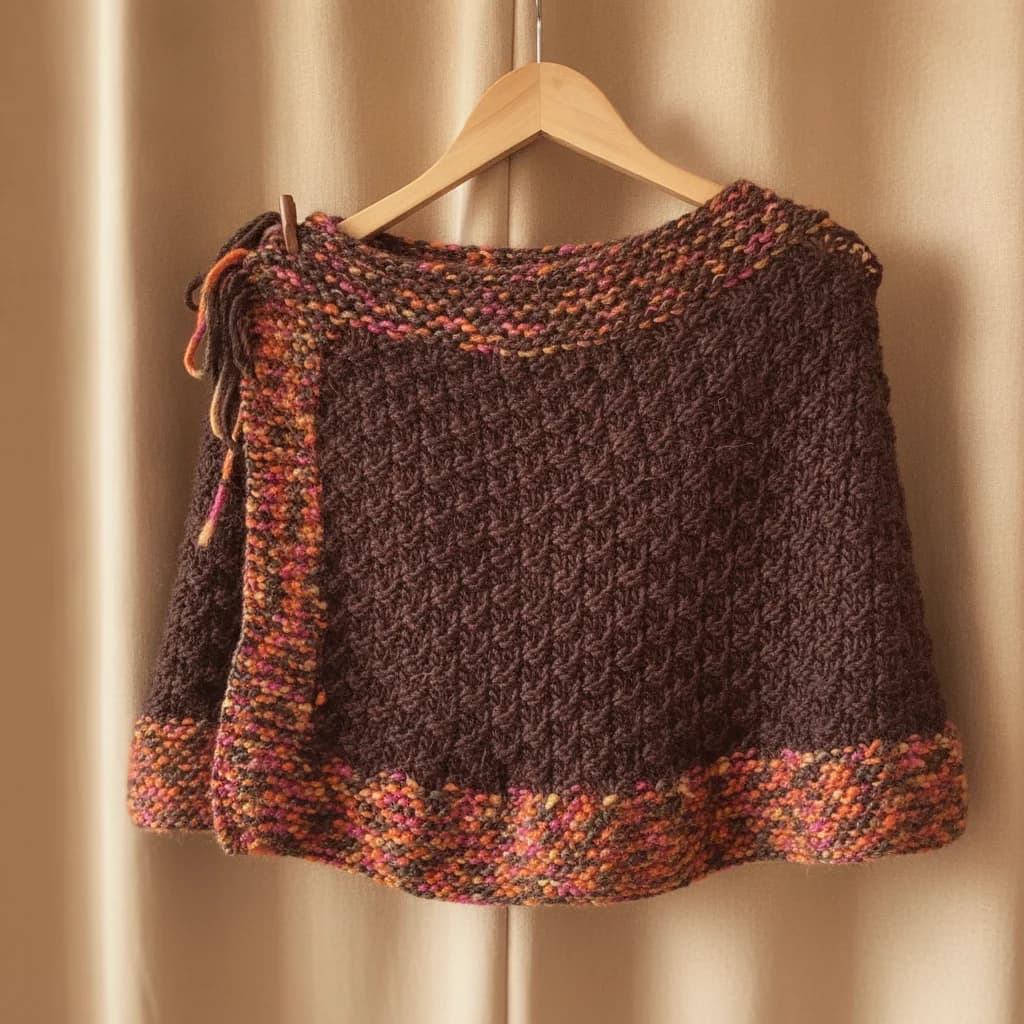 Poncho Capita de lana color combinada con lana matizada