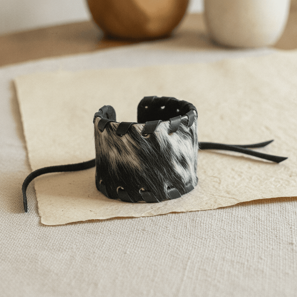 Brazalete de cuero con pelo
