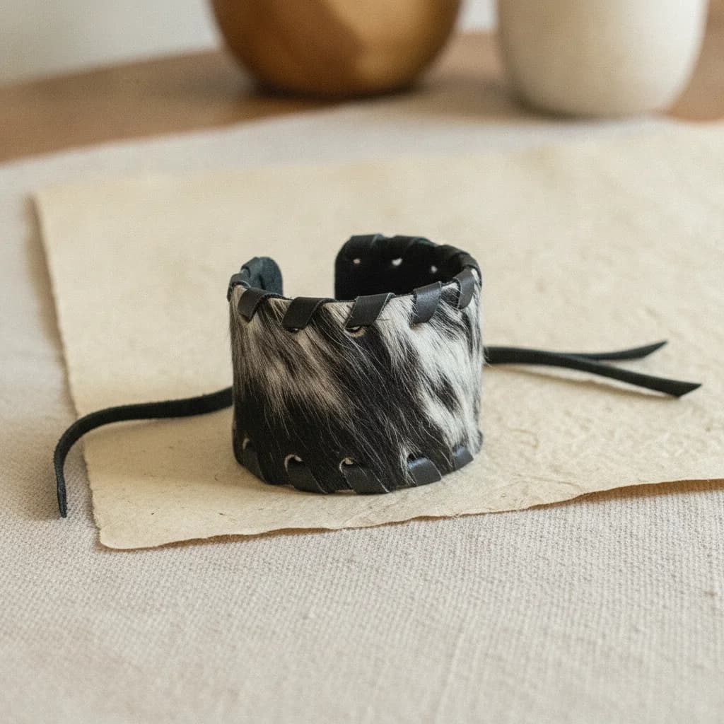 Brazalete de cuero con pelo