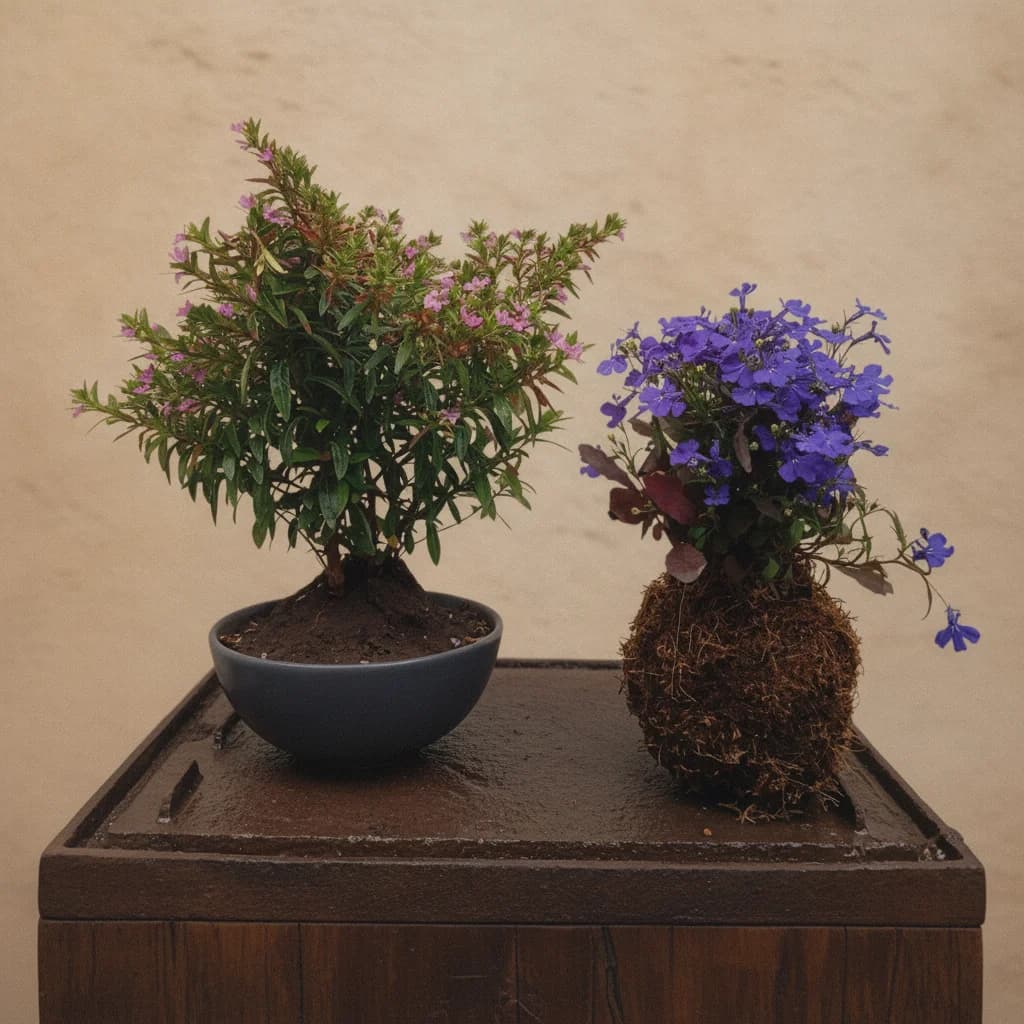 Bonsái Erika floral & kokedama japonesa, flores azules