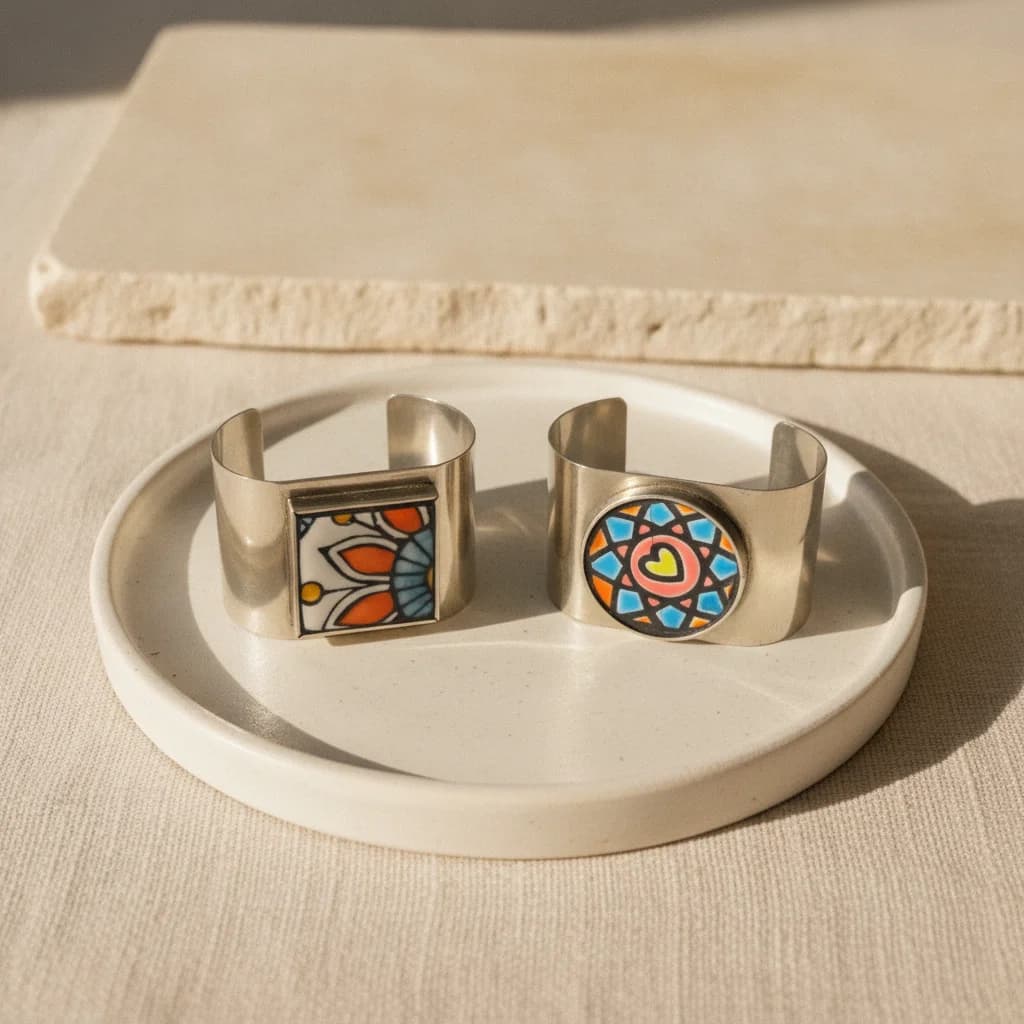 Brazalete de alpaca con técnica de mosaiquismo