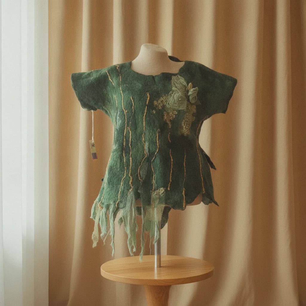 Pull verde de fieltro y gasa