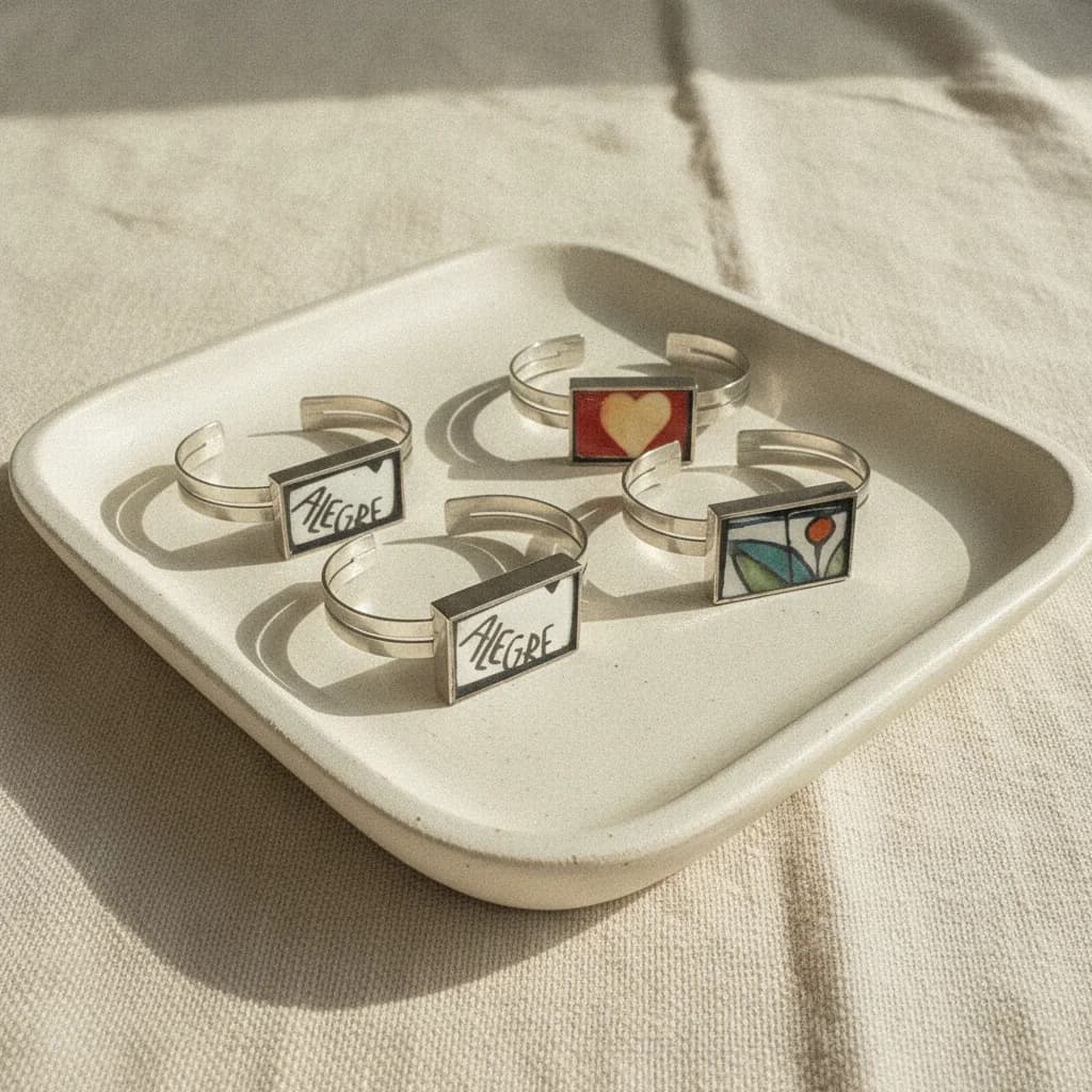 Pulseras de alpaca con técnica de mosaiquismo